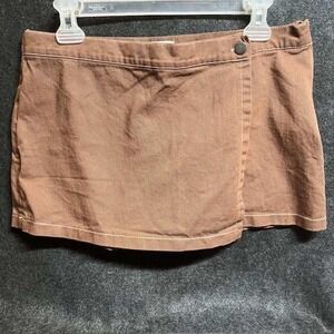 Brown Mini Skort Womens Faux Wrap Denim Style Casual